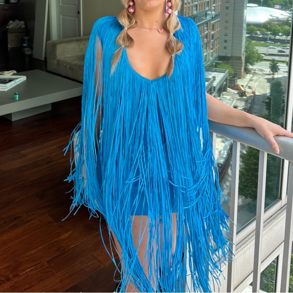 AKIRA Electric Blue Fringe Mini Dress - Picture 4 of 5